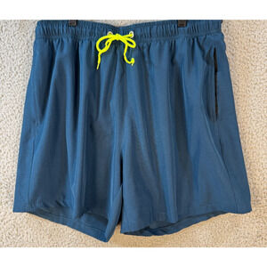 Silk World Mens Swim Trunks Large Aqua Blue Lined Drawstring